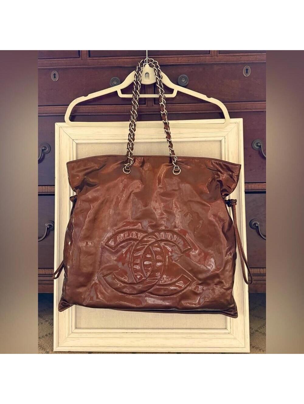 Chanel Bon Bon glossy metallic Bronze Patent Leather tote Vintage 2008